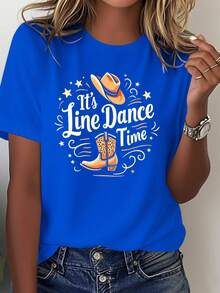 ropa de mujer  Camiseta de mujer It S Line Dance Time de botas de vaquero, pura y cómoda  camisas de mujer - Azul - Ver 1