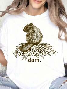 Camiseta con Gráfico de Animales de Beaver Dam para Mujer, Diseño Divertido Inspirado en la Naturaleza y la Vida Silvestre, Ropa Casual, Regalo para Amantes de los Animales - Blanco - Ver 1