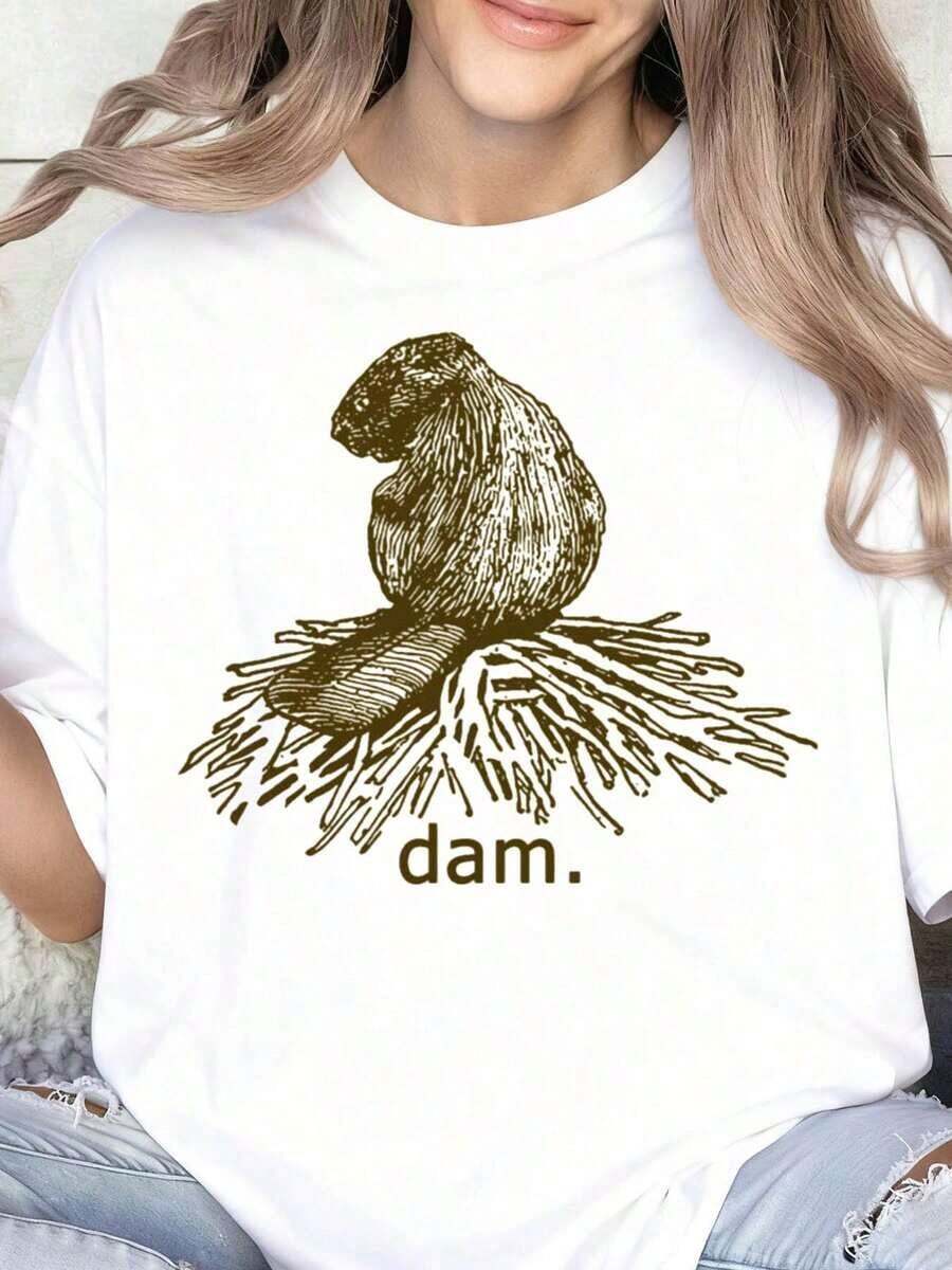 Camiseta con Gráfico de Animales de Beaver Dam para Mujer, Diseño Divertido Inspirado en la Naturaleza y la Vida Silvestre, Ropa Casual, Regalo para Amantes de los Animales - Blanco - Ver 1