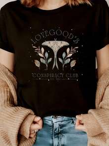 Una camiseta de mujer de manga corta, holgada, moderna, a la moda, retro y elegante, adecuada para actividades al aire libre en primavera y verano, camiseta de manga corta con estampado de mago mágico de LOVE GOOD'S CONSPIRACY CLUB, camiseta estampada, camiseta casual de cuello redondo para mujer, ropa de mujer, camiseta para profesoras.blusas para mujer,blusas casuales para dama,tops,, mujer premium,y2k,playeras de mujer curvy,ofertas y liquidaciones ropa mujer,playeras deportivas para mujer,,playeras de hombre, mujer,blusas>elegante 1UGP - Negro - Ver 1