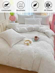Bộ ga trải giường 2/3 món màu trắng họa tiết hoa, phong cách tối giản, chất liệu polyester, phù hợp cho mọi mùa, kiểu dáng nhà nông thôn, thích hợp cho phòng khách, phòng ngủ, ký túc xá (1 ga trải giường + 1/2 vỏ gối, không bao gồm ruột gối), có thể giặt máy, mềm mại và thoáng khí, phù hợp với giường đơn/đôi/nữ hoàng/vua. - trắng - Xem 3