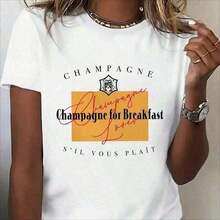 Unisex Champagne Print T-Shirt With A Crew Neck, Short Sleeves, And A Stretchy, Comfortable Fit For All Seasons. Ideal For Champagne Enthusiasts, Father's Day, Mother's Day, And All Holidays. Western Graphic Tees For Men, Summer Wear, Summer Tops, And Women's Graphic Tees. - 白色 - 查看 7
