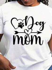 Modern And Minimalist Women's T-Shirt With Heart And Paw Print Design For Dog Moms, Round Neck, Short Sleeve, Daily Wear, Perfect For Pet Lovers And Dog Owners, Ideal For Daily Outings And Moments Of Relaxation. - 白色 - 查看 7