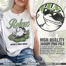 Humorous Frog Digital Design - Relax, Nothing Is Under Control - Funny T-Shirt Design About Mental Health - Printable Retro Graphic About Anxiety - 白色 - 查看 2