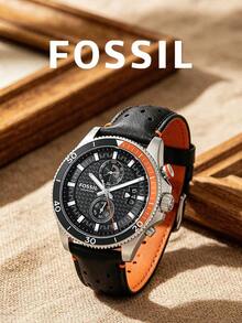 Fossil 男士石英皮革三针腕表，不锈钢表壳/防刮玻璃 CH2953 - 黑色 - 查看 1