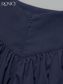 Chân váy maxi xếp ly dáng chữ A màu xanh navy thanh lịch dành cho nữ, cạp cao hình chữ V, khóa kéo phía trước, phù hợp cho công sở mùa hè, phong cách công sở thường ngày và phong cách đường phố ngày lễ. - Màu xanh hải quân - Xem 4
