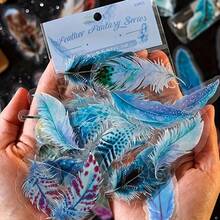 Express Your Style: 40 Bright Blue Feather Sticker Set With Glitter Texture, Perfect For Laptops, Water Bottles, Etc - Blue Feather 40pcs - View 5