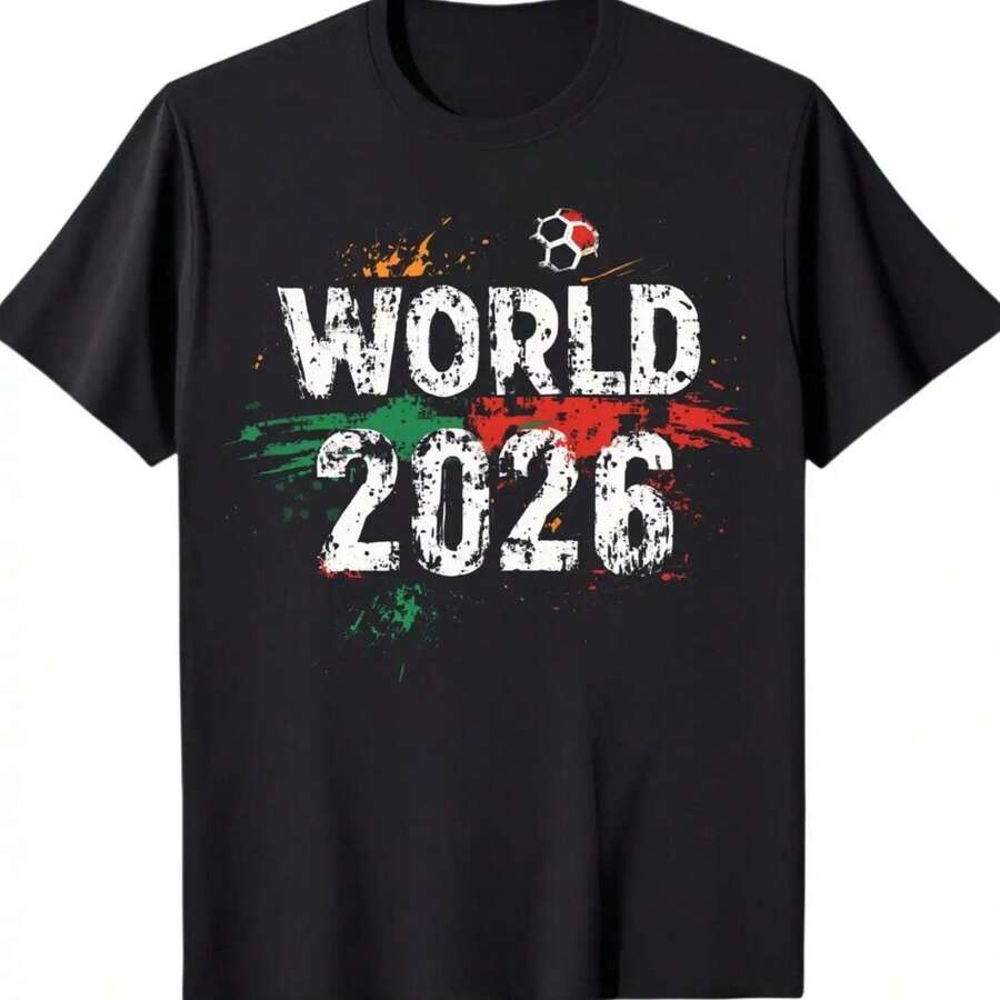 2026 Football Jersey For Men And Women - Heavyweight 230 Official Tournament Design Jersey, Black With Colorful Print - Football Fan Apparel For Games, Training, Casual Wear - Machine Washable Crew Neck Jersey For Men And Women. - 黑 - 查看 1