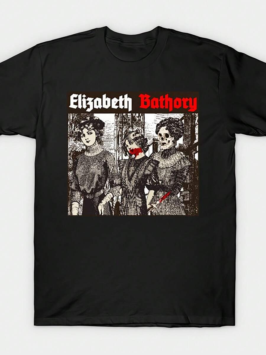 New 2026 Solid Color T-Shirt, Elizabeta Batory T-Shirt, Men's Black Crew Neck T-Shirt, Fashionable, Loose And Comfortable, Suitable For All Seasons, Ideal For Travel, Home And Parties, A Perfect Gift For Women And Men. - 黑色 - 查看 1