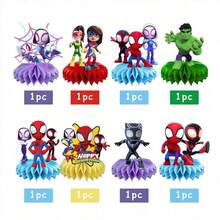 8pcs Honeycomb Decorations For Spider Man And His Magical Friends, 3D Superhero Themed Dining Table Decorations, Colorful Paper Fan Tabletops For Boys' Birthday Parties, Marvel Spider Birthday Party Supplies. - Multicolor - View 5