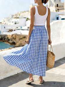 Falda A-Line casual de mujer con botones frontales a rayas - Blanco - Ver 2