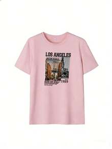 Vintage American Style Short Sleeve T-Shirt, Fashionable Short Sleeve T-Shirt For Spring And Summer 2026, Made In Mexico, 180 Grams. Cartoon Print, Couple Design, Suitable For Indoor Or Outdoor Wear. Crew Neck, Unisex, Ideal For Office And Leisure. One-Piece Pack. - PK-P631577SLNDXZGY598 - 查看 2