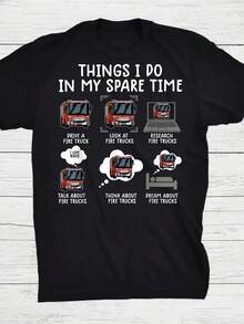 Fire Truck Print T-Shirt - Casual Short-Sleeved Round Neck T-Shirt, Suitable For Everyday Wear And Firefighter Gifts, Fire Department Collectibles (Machine Washable), Loose And Comfortable. - Back - View 6
