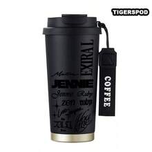 (17oz/500ML)Termo Cup,Collage de Jennie Patrón Vaso Con Popote,Material de Acero Inoxidable de Doble Capa,Con Tapa para Popote,Diseño Antiderrames,Mantiene Caliente 12 Horas,Mantiene Frío 24 Horas Botella de agua,El Regalo Ideal - Negro - Ver 2
