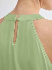 Nueva camiseta de tirantes elegante de cuello de ojo de cerradura de unicolor, versátil para el transporte urbano moderno, uso diario, retro romántico de los 90, adecuada para Navidad, Año Nuevo, San Valentín, fiesta, playa, graduación, moda, carn - Verde - Ver 7