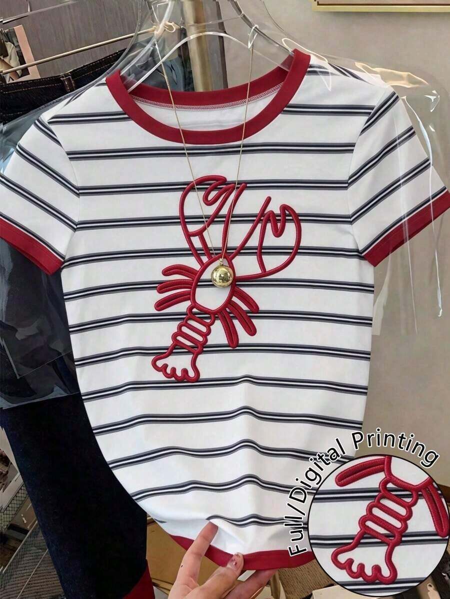 Camiseta de mujer de manga corta con cuello redondo, estampado floral y de uso versátil - Multicolor 5 - Ver 1