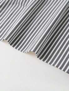Camisa de manga corta a rayas vintage, de moda para ir al trabajo en verano - Blanco y Negro - Ver 3