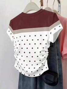 Set de 3 blusas de mujer con estampado de rayas, cuadros y gráficos, de manga corta y con efecto de cintura ceñida - Multicolor 3 - Ver 2