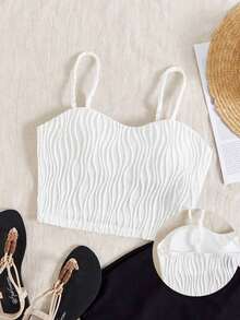VCAY Top de Cami acolchado y texturizado marrón para mujeres con estilo de vacaciones - Blanco - Ver 1