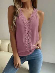 Top tank con encaje escote V - Morado - Ver 6