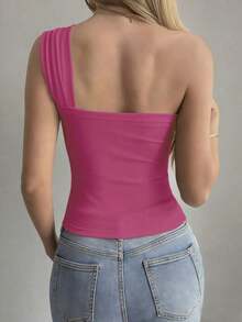 Camiseta sin mangas ajustada con tiras cruzadas huecas, estilo sexy y casual para mujer, Y2K - Rosa Fucsia - Ver 3