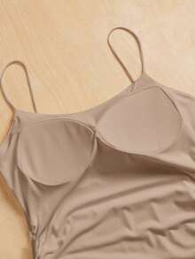 Camiseta ajustada con cuello redondo, almohadilla en el pecho y transpirable.Camisola básica para mujer sin sujetador - Camel - Ver 7