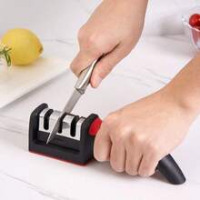 3-Stage Rapid Knife Sharpener With Non-Slip Base, Multifunctional Kitchen Knife Accessories And Tools - Black - View 7