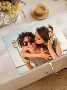 1pc Customizable Photo Linen-Like Placemat, Photo Printed Heat-Resistant Mat, Family Commemorative Dining Table Pad, Suitable For Birthday Parties, Holidays, Non-Slip & Waterproof Placemats, Personalized Commemorative Gift - Multicolor - View 13