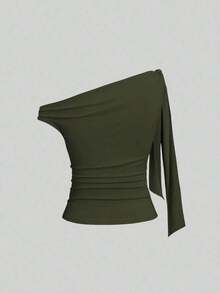 de mujer con hombros oblicuos y lazo - Verde militar - Ver 2