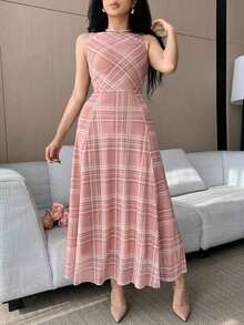 xheDAZY Vestido midi asimétrico elegante para mujer, sin mangas, vestido de invitada de boda de veranoxhe - Rosa - Ver 8