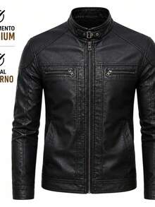 Men's PU Leather Casual Slim Fashion Winter Jacket - Black - View 6