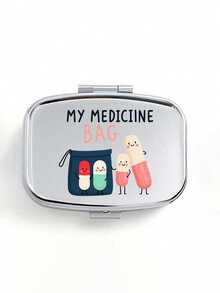 Square Pill Box, Printed With Capsule, Tablet, Letter And Bottle Patterns; Portable Medication Storage Compartment; Mini Metal Storage Box; Portable Jewelry And Pill Box; Travel Pill Box; Large Capacity Compartment; Weekly Medication Organizer; Suitable For Daily Medication And Vitamins; Essential For Doctors And Nurses; Emergency Needs; Travel; Hiking Emergency Rescue; Personalized Creative Gift With Cartoon Logo - A - View 11