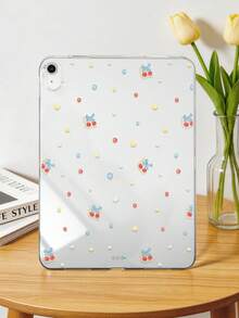 1個 TPU 軟殼紅色櫻桃波點蝴蝶結圖案彩繪平板保護殼，相容於 iPad 10.2/10.5/Air4/Air5/10.9/Pro 11"/10代/Air 11-In.(M2)-2024/Pro11-In.(M4)-2024/ Air 11-Inch (M3) 2025/ (A16) 11 Inch 11代 2025/ Air7(M3)2025 (11-Inch)/ Air 8(M4)2026(11-Inch)/ Mini1/2/3/Mini4/Mini5/Mini6/Mini7/Air/Air2/9.7/ Galaxy Tab A7 10.4 Inch/A8，TPU 透明保護殼無筆槽，筆僅供展示不含在內，輕量超薄軟殼 - 彩色 - 查看 2