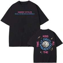 Camiseta con estampado del nuevo álbum de Harry Style, camiseta de alta calidad, estilo Kiss All The Time, moda de verano, 100% algodón, camisetas casuales de cuello redondo, estilo vintage urbano, unisex, holgada, de manga corta, de algodón, con cuello redondo, blusas para mujer. blusas.blusas casuales para dama.Impresión de osos cariñosos.Camiseta estampada Impresión de osos cariñosos. - Negro - Ver 1