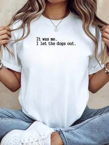 Lightweight And Breathable Summer T-Shirt With A Fun Dog Print - Pet Owner T-Shirt With The Phrase "I'm A Dog, I Let The Dog Out" - Breathable And Lightweight - Unisex Casual T-Shirt - Everyday Wear In Summer - Ideal Gift For Dog Lovers - White T-Shirt With Large Black Lettering, Dog-Themed Design, Comfortable Fit, For Humor Lovers, Crew Neck, Soft Material, New Summer Fashion For Men And Women, Holiday Gift, Ideal To Match With Spring And Autumn Outfits. - 白色 - 查看 1