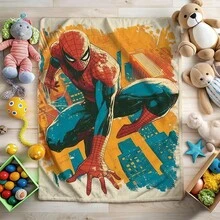 1pc S-Pider-Man Print Blanket,Retro Cartoon Style Throw Blanket,Cartoon Character Printed Blanket,All-Season Universal Nap Blanket,Character Home Decor Blanket,Modern Fashion Gift Suitable For Home Bedroom Bed Sofa Office Lunch Break Cover Picnic Blanket - Multicolor - View 3