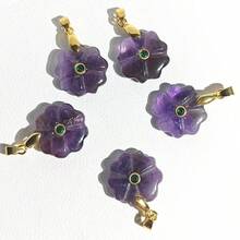 1颗20毫米花形天然石晶锆石珠吊坠紫水晶虎眼石饰品,适用于珠宝制作DIY项链手链 - 花 - 查看 5