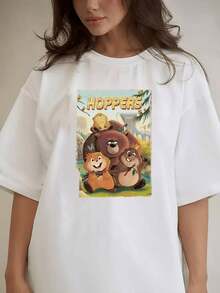 Women's Spring And Summer Fashion With A Cute Cartoon Style That Exudes A Sense Of... The Overall Vibe Is Lively And Warm: The Main Title Is Printed In A Gold 3D Cartoon Font That Reads 'HOPPERS'. Graphic Tees, Men's Western Wear, Men's Shirts, Graphic Tees, Women's Clothing, Summer Tops, Summer Wear, Graphic Tees. - 白色 - 查看 7