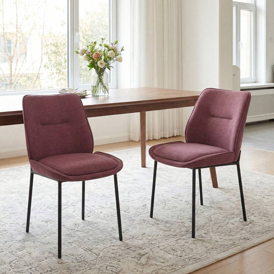 Chairus Modern Dining Chairs Set Of 2 Upholstered Kitchen Chairs In Chenille With Metal Legs For Dining Room/Kitchen/Bedroom - Burgundy - View 1