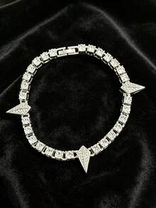 Vòng tay dây xích tennis thiết kế mũi tên đính đá Cubic Zirconia 5mm, phụ kiện tối giản unisex, trang sức đôi cao cấp nhẹ nhàng, đa năng từ thương hiệu nhỏ, phù hợp để đeo hàng ngày và phong cách đường phố. - Chuỗi vợt tennis Arrow - Xem 11