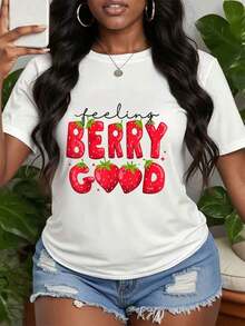 Casual Strawberry Print T-Shirt, Retro Strawberry Graphic T-Shirt, Vintage Fruit Illustration T-Shirt, Gift For Sweet Berry Lovers, Retro Style Clothing, Perfect Gifts For Grandma And Mom. - 白色 - 查看 8