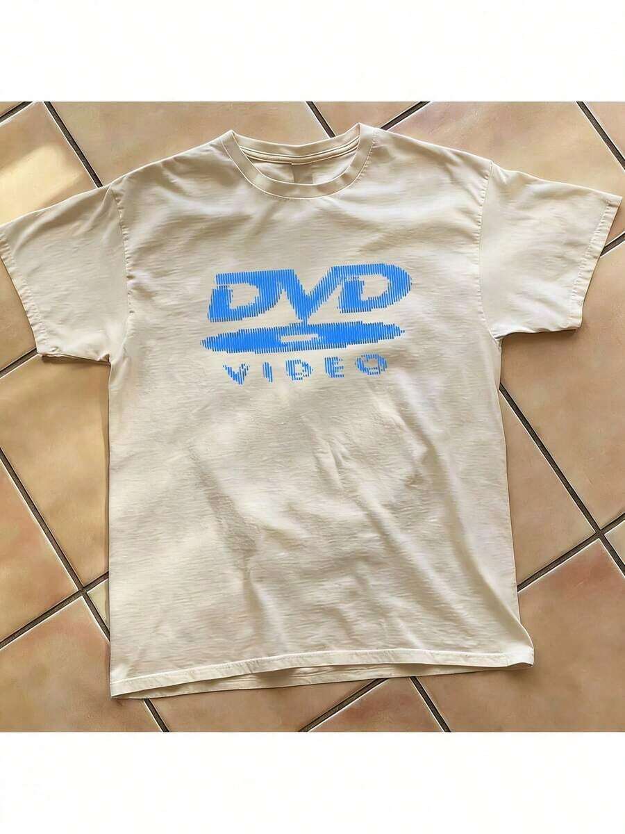 Cute Unisex Premium Casual T-Shirts [100% Cotton] With Nostalgic Green DVD Video Logo, Vintage Video Game Print, 2000s Aesthetic, Good Quality Retro T-Shirts, Casual Short Sleeve Crew Neck Tops For Spring/Summer/Autumn - Unisex Everyday Wear For Women And Men For Campus - 杏子 - 查看 1