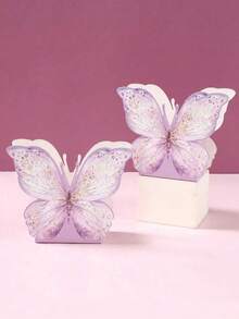 6pcs Watercolor Pink Butterfly Decorative Gift Boxes, Floral Paper Boxes, Suitable For Birthday, Holiday, Wedding, Party, Room, Tabletop Decoration, Baby Shower Party Gift Packaging, Floral Paper Boxes, Includes Double-Sided Adhesive - View 6