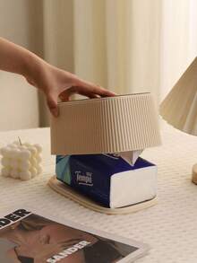 Nordic Minimalist Tissue Box Cover, INS Cream Style Vertical Stripe Tissue Holder,Built-In Spring Pop-Up Design, Smooth Easy One Hand Tissue Extraction, Universal Fit For Most Standard Tissue Boxes, Dustproof Waterproof Anti-Dirty Desktop Storage Organizer, Modern Aesthetic Home Decor, Multi-Surface Decorative Tissue Container - Multicolor - View 4