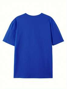 Hit Your Dog's Head! Funny T-Shirt With A Round Neck And Creative Design, Pure And  Summer Fashion, Short Sleeves, Casual Top For Everyday Wear - Blue - View 2