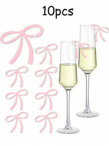 10pcs Party Glassware Bow Decor, Black Bow Beverage Labels, Acrylic Bow Beverage Labels, Black & Pink Bow Beverage Labels, Bow Wine Glass Charms, Suitable For Holiday & Wedding Decor, Gift Decor, Birthday & Graduation Decor, Wedding Party Decor - View 6