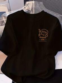 Camiseta de verano de algodón puro, holgada, de cuello redondo, versátil, cómoda y casual para mujer, juvenil y a la moda, blusa de manga corta para uso diario. - Negro - Ver 5