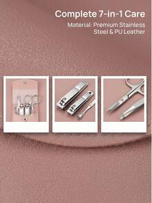 7pcs Portable Nail Clipper Set, High Quality Stainless Steel Ultra Sharp Durable Curved Edge Scissors For Trimming Finger & Toenails, Includes Nail File (Pink & Silver Set) - Multicolor - View 4