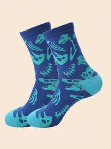 1/3/6 Pairs Random Men's Dinosaur Contrast Color Pattern Comfortable Versatile Mid-Calf Socks, Suitable For Outfits - Multicolor - View 4