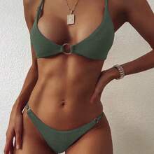 Women's Two-Piece Swimsuit, Sexy Solid Color Bikini - 淺紅 - 查看 1